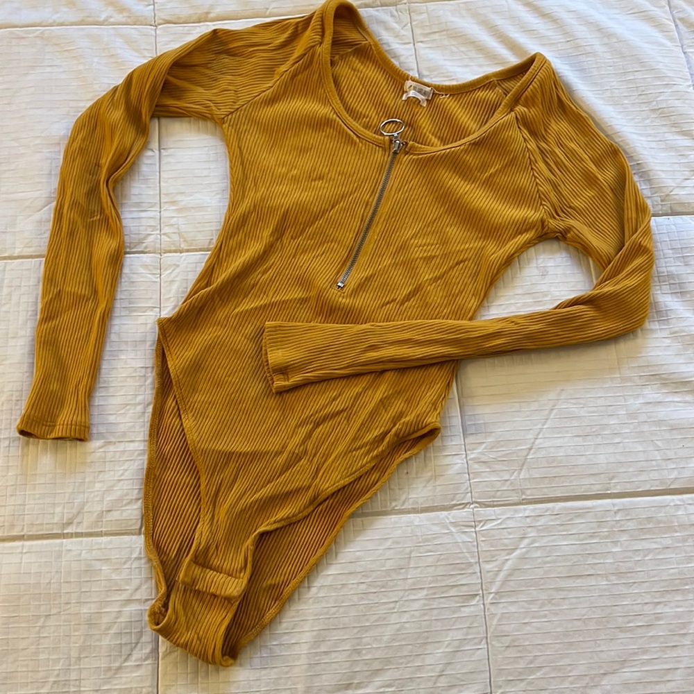 Urban Outfitters Out From Under Bree Ribbed Bodysuit S Yellow Long Sleeve